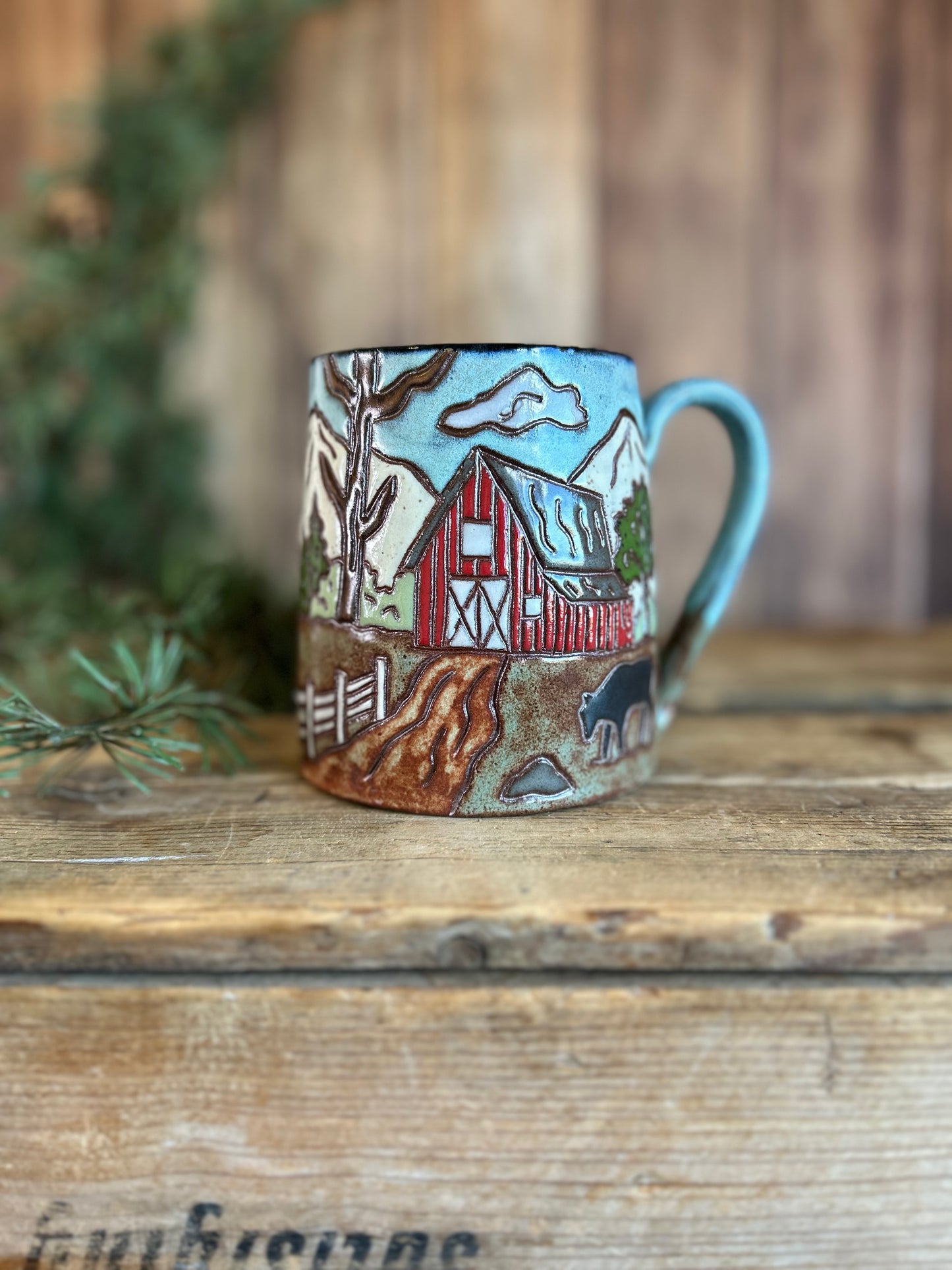 Barn mug with cows